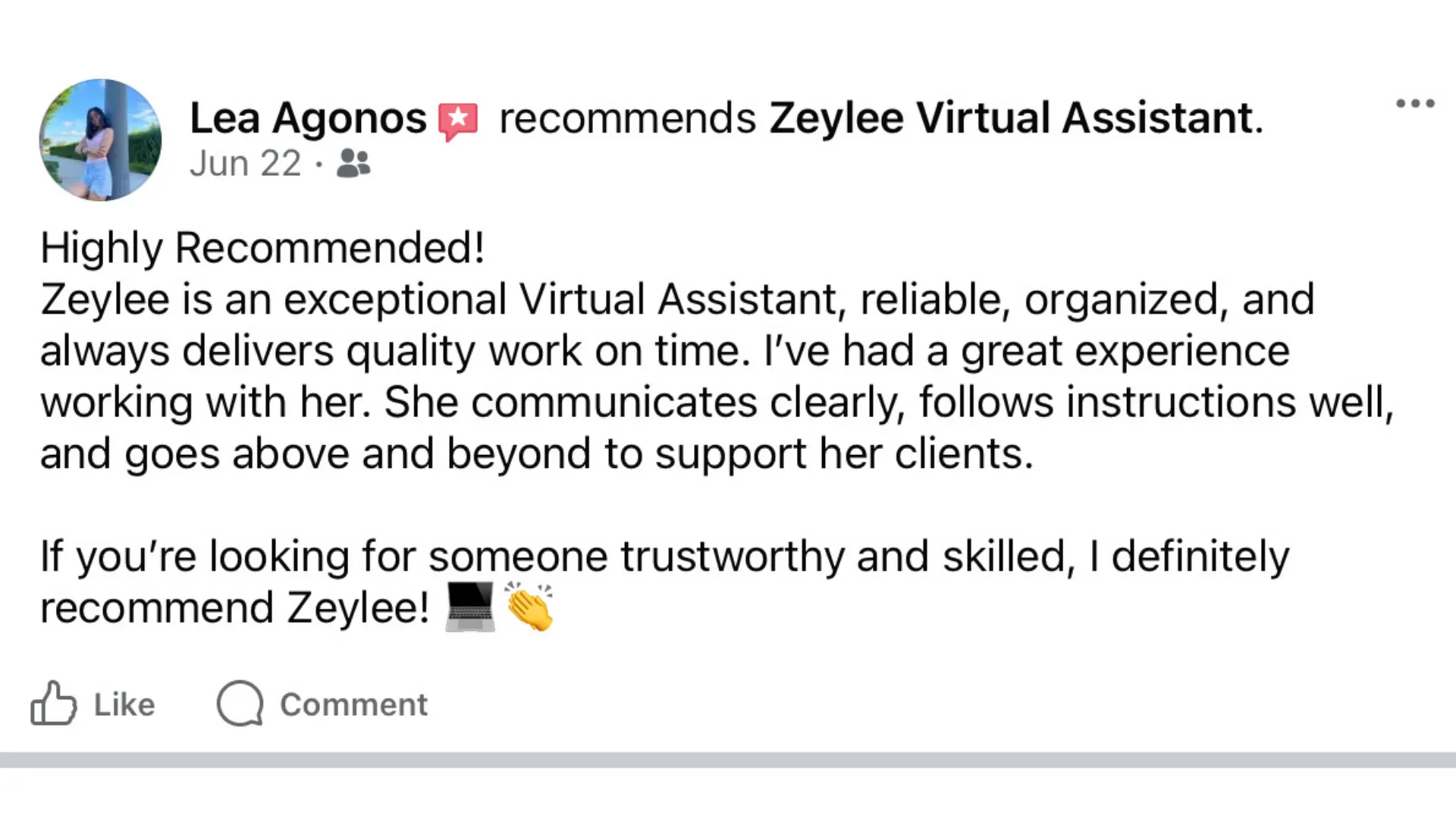Client Testimonial Feedback Screenshot